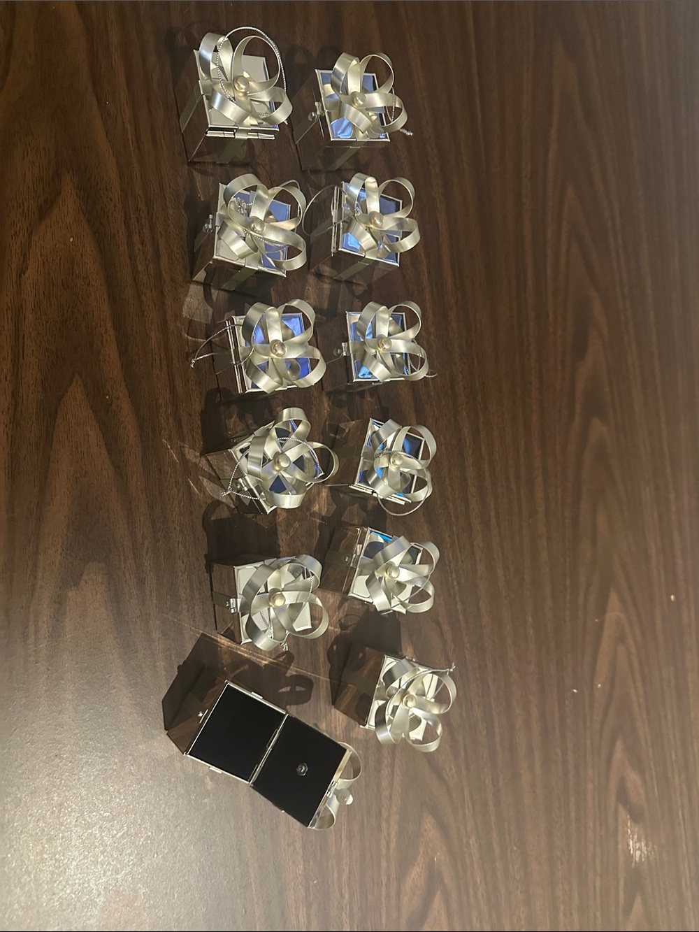 Silver Mini Gift Box Ornaments with Silver Bows - Set of 12